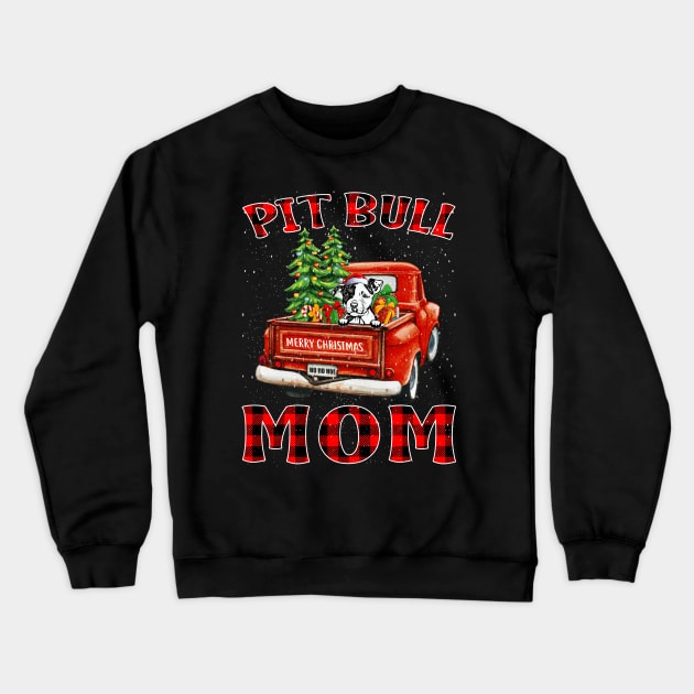 Christmas Pit Bull Mom Santa Hat Truck Tree Plaid Dog Mom Christmas Crewneck Sweatshirt by intelus